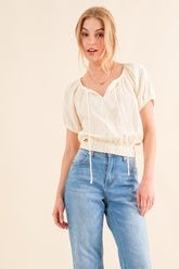 Trendy Back Waist Tie Cropped Blouse for Women - Stylish & Versatile